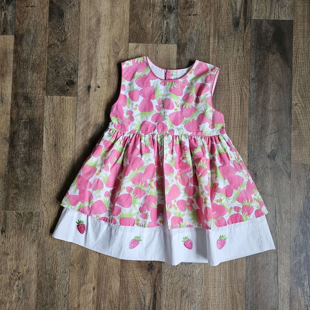 Vintage Small Steps Strawberry Print Dress 3T Coquette Dollette Cottagecore Pink